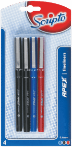 Scripto Assorted Apex Fineliners 4pk 4pk