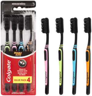 Colgate Double Action Medium Charcoal Toothbrush 4pk