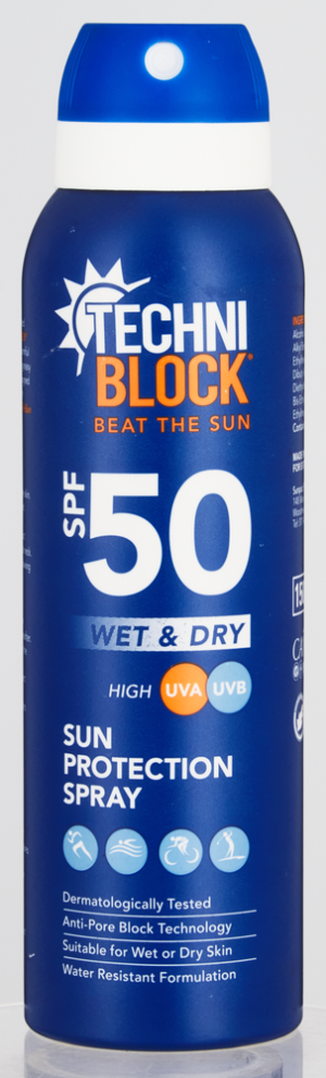 Techniblock SPF 50 Wet & Dry Sun Protection Spray 150ml