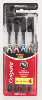 Colgate Double Action Medium Charcoal Toothbrush 4pk