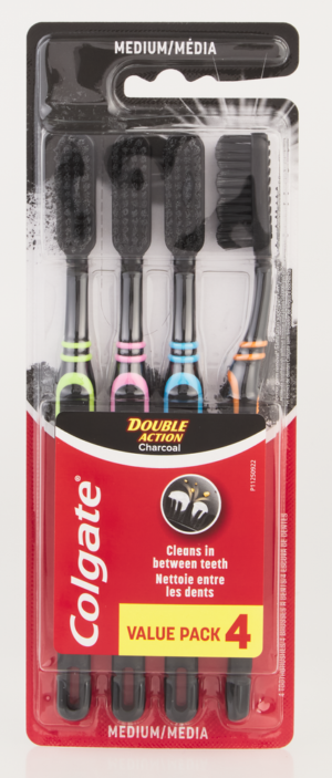 Colgate Double Action Medium Charcoal Toothbrush 4pk
