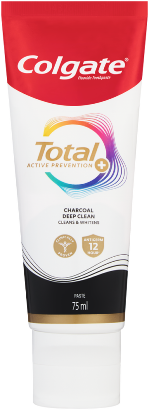 Colgate Total Active Prevention Charcoal Deep Clean Fluoride Toothpaste 2 x 75ml