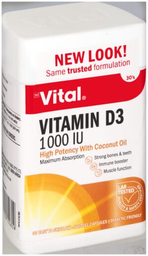 Vital Vitamin D3 1000 IU Softgel Capsules 30pk