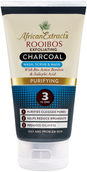 African Extracts Rooibos Purifying Charcoal 3-in-1 Wash, Scrub & Mask 150ml