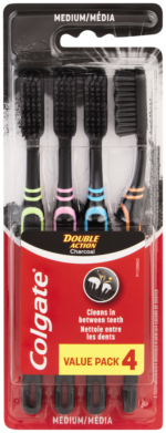 Colgate Double Action Medium Charcoal Toothbrush 4pk