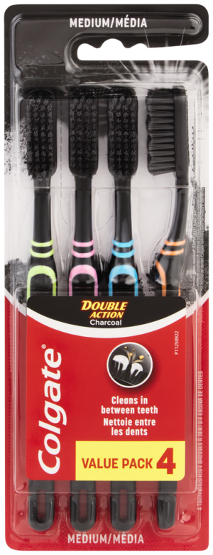 Colgate Double Action Medium Charcoal Toothbrush 4pk