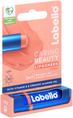 Labello Caring Beauty Coral SPF 30 3-In-1 Lip & Cheek Balm 4.8g