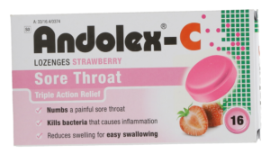 Andolex-c Strawberry Sore Throat Lozenges 16pk