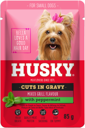 Husky Mixed Grill Flavour with Peppermint Adult Wet Dog Food Cuts In Gravy 85g