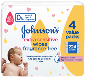 Johnson's Extra Sensitive Fragrance Free Wipes 4 x 56pk