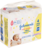 Johnson's Extra Sensitive Fragrance Free Wipes 4 x 56pk