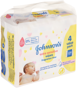 Johnson's Extra Sensitive Fragrance Free Wipes 4 x 56pk