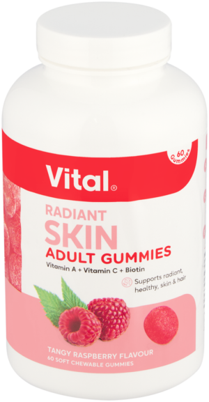 Vital Tangy Raspberry Flavour Radiant Skin Adult Gummies 60pk