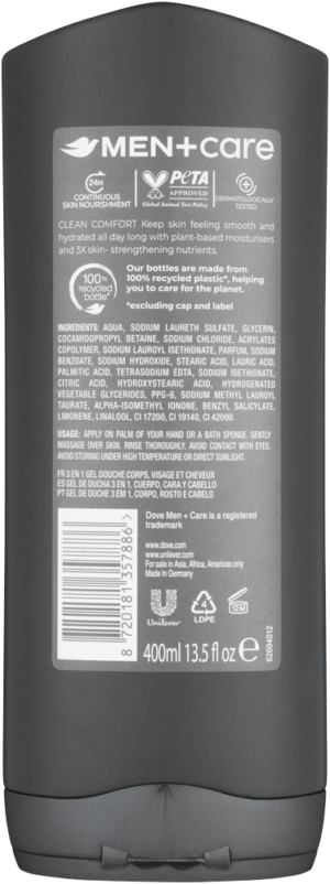 Dove Men+care Hydrating Clean Comfort Body, Face & Hair Wash 400ml