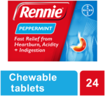 Rennie Peppermint Heartburn & Indigestion Chewable Tablets 24pk