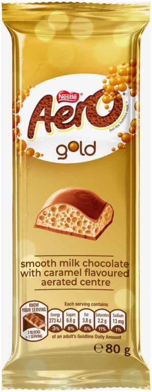 image-0 Nestlé Aero Caramel Flavoured Gold Milk Chocolate Slab 80g