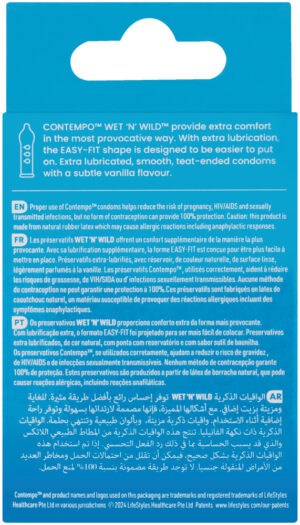 Contempo Wet n Wild Extra Lubricated Premium Latex Condoms 3pk