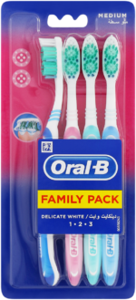 Oral-b 123 Medium Delicate White Toothbrush 4pk