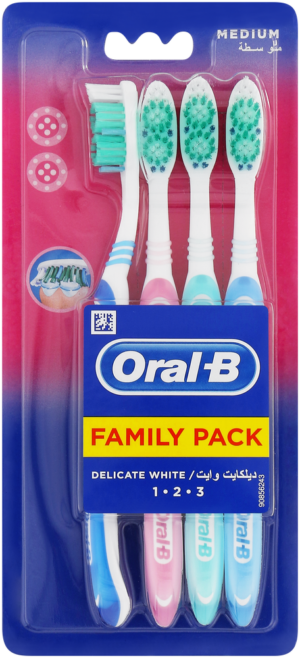 Oral-b 123 Medium Delicate White Toothbrush 4pk