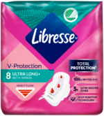 Libresse Heavy Flow V-Protection Ultra Long+ Sanitary Pads with Wings 8pk
