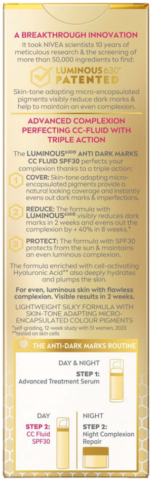Nivea Luminous630 Dark SPF 30 3-in-1 Anti Dark Marks CC Fluid 40ml