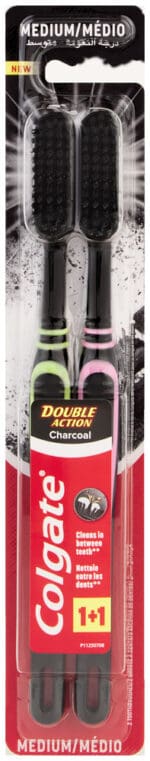 Colgate Double Action Medium Charcoal Toothbrush 2pk