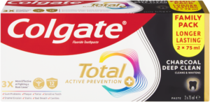 Colgate Total Active Prevention Charcoal Deep Clean Fluoride Toothpaste 2 x 75ml