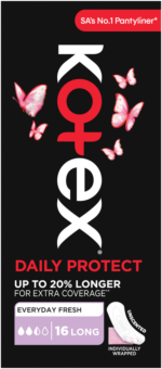 Kotex Daily Protect Long Unscented Pantyliners 16pk
