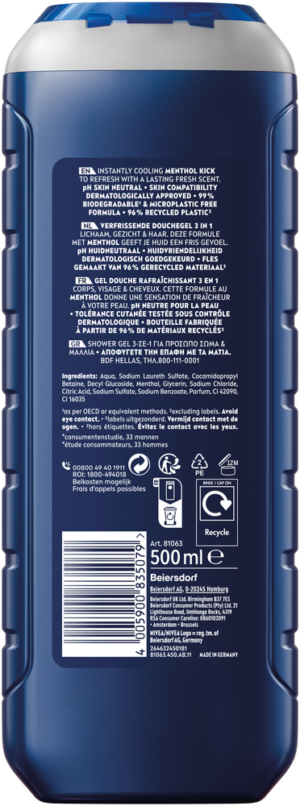 Nivea MEN Cool Kick 3-in-1 Shower Gel 500ml