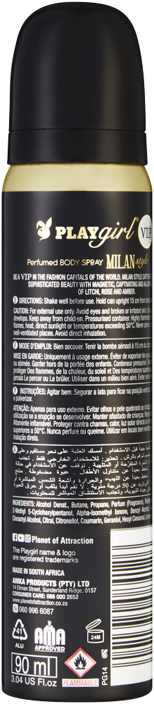 Playgirl VIP Milan Style Perfumed Body Spray 90ml
