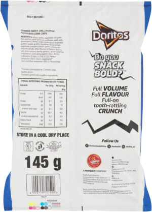 Doritos Sweet Chilli Pepper Flavoured Corn Chips 145g