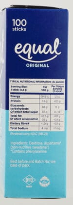 Equal Original Low Kilojoule Sweetener Sticks 100pk