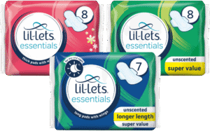 Lil-lets Essentials Unscented Thick Pads with Wings 8pk
