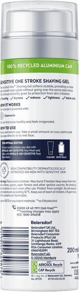 Nivea MEN Sensitive One Stroke Shave Gel 200ml