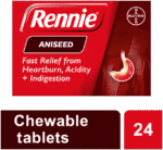 Rennie Aniseed Heartburn & Indigestion Chewable Tablets 24pk
