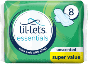 Lil-lets Essentials Unscented Thick Pads with Wings 8pk
