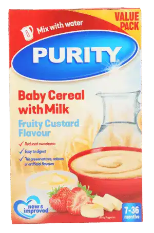 Purity From 7 Months Fruity Custard Flavour Baby Cereal with Milk 450g