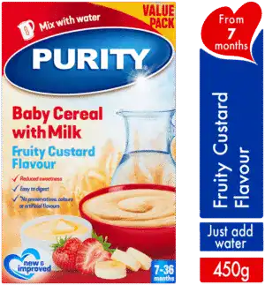 Purity From 7 Months Fruity Custard Flavour Baby Cereal with Milk 450g