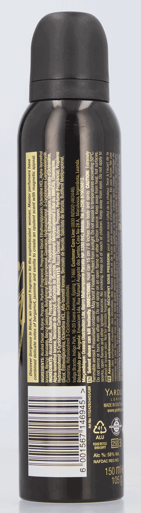 Yardley Gorgeous In Black Perfume Body Spray 150ml