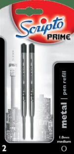 Scripto Prime Black Medium Metal Refill Pen 2s