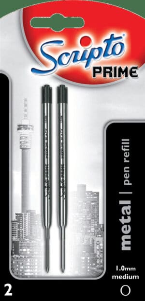 Scripto Prime Black Medium Metal Refill Pen 2s