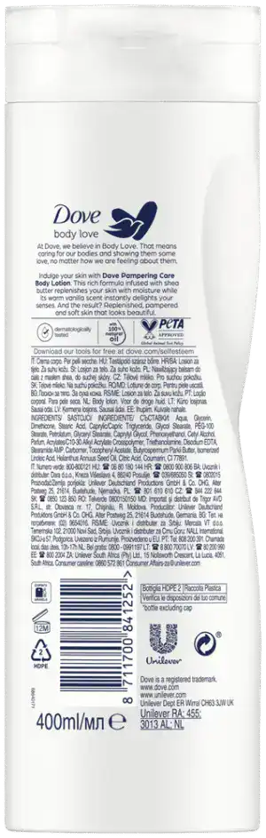 Dove Body Love Shea Butter and Vanilla Pampering Body Lotion for Dry Skin 400ml