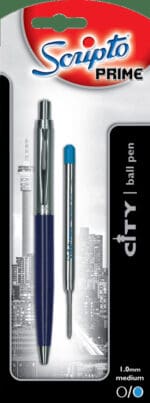 Scripto Prime City Black Medium Ball Pen with Blue Refill 2pc