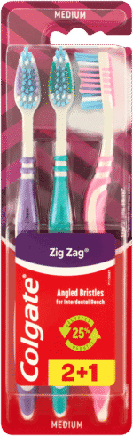 Colgate ZigZag Assorted Medium Toothbrush 3pk