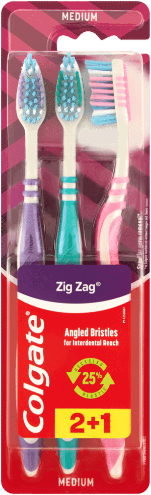 Colgate ZigZag Assorted Medium Toothbrush 3pk
