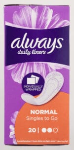 Always Daily Liners Normal Singles to Go Scented Pantyliners 20pk