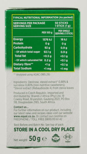 Equal Low Kilojoule Sweetener with Stevia Sticks 50pk