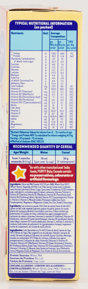 Purity Strawberry & Yoghurt Flavour Baby Cereal with Milk 200g