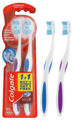 Colgate 360° Medium Optic White Toothbrush 2pk