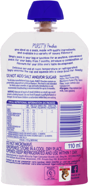 Purity From 7 Months Pear & Blackberry Fruit 110ml